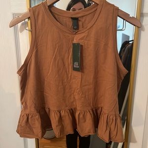 Wild Fable Brown crop tank with ruffle